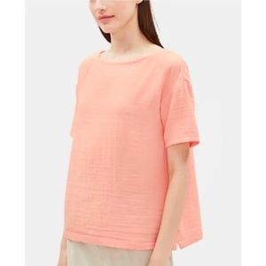 EILEEN FISHER TOP BLOUSE BATEAU NECK LOFTY GAUZE ORGANIC COTTON BOXY CASUAL NWT